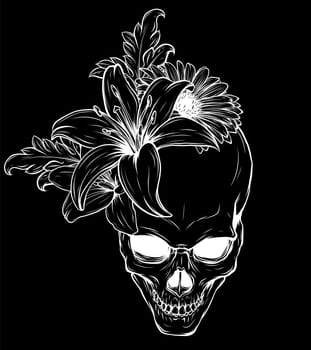 Skull and Flowers Vector Illustration