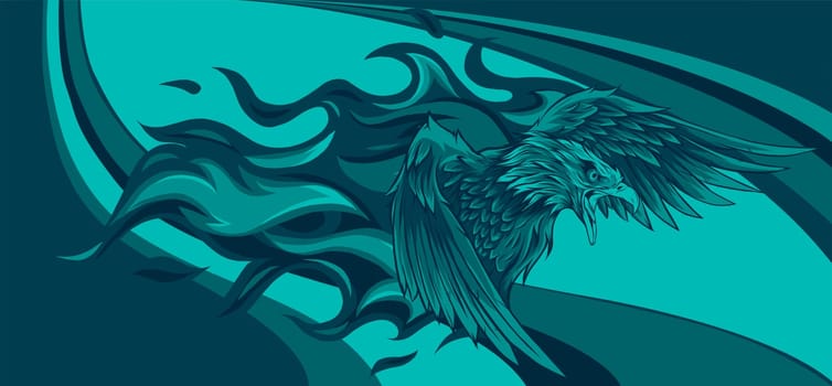 vector illustration of eagle with flames
