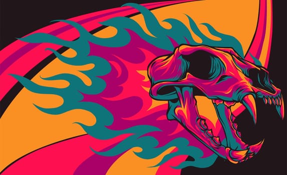 Vector illustration of tiger skull with fire