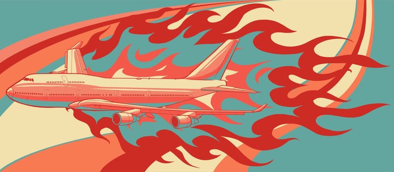 illustration of civil aircraft with flames