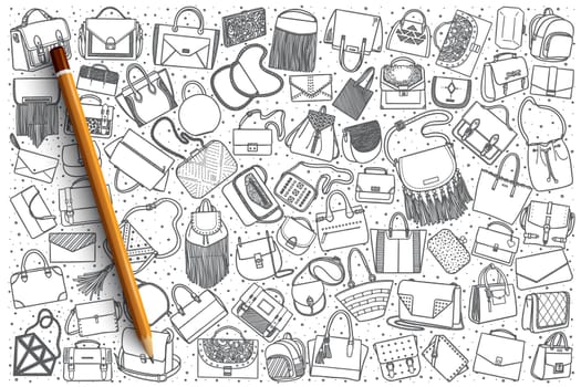 Hand drawn handbag vector doodle set background