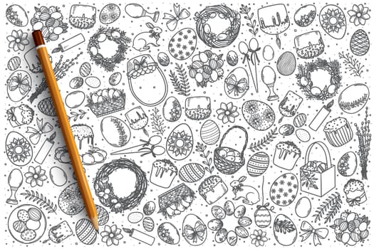 Hand drawn Easter vector doodle set background