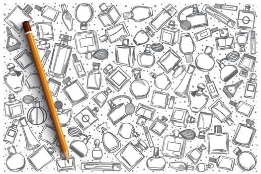 Hand drawn Perfumery vector doodle set background