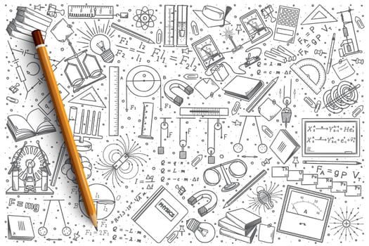 Hand drawn Physics vector doodle set background