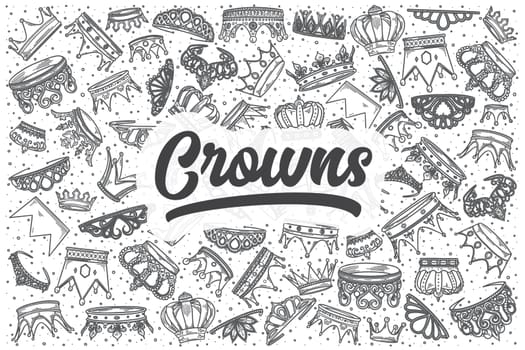 Hand drawn crowns doodle set. Lettering - Crowns