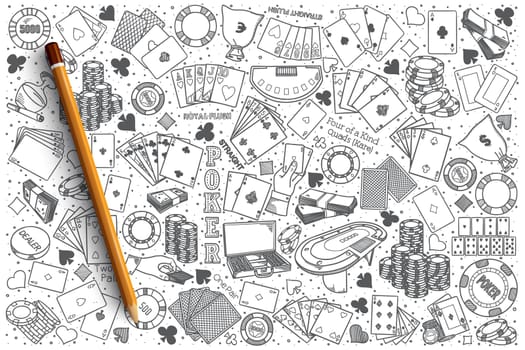 Hand drawn Poker vector doodle set background