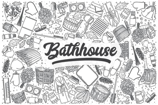Hand drawn bathhouse doodle set. Lettering - Bathhouse