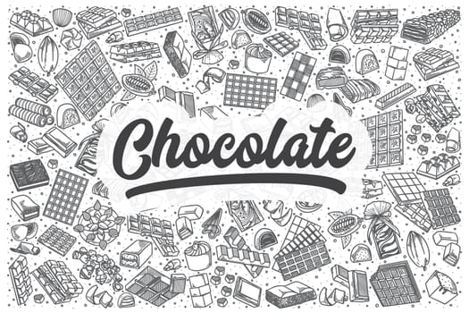 Hand drawn chocolate doodle set. Lettering - Chocolate