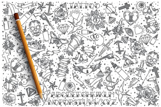 Hand drawn Tattoo vector doodle set background