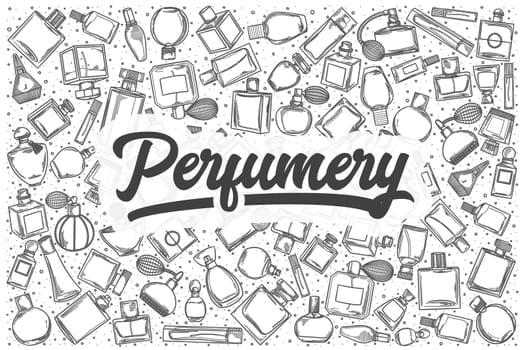 Hand drawn perfumery doodle set. Lettering - Perfumery