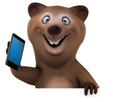 Fun bear with a phone - 3D Illustration