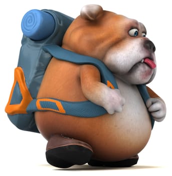 Fun backpacker bulldog cartoon character