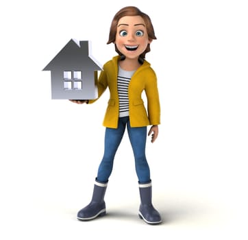 Fun 3D illustration of a cartoon teenage girl