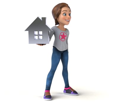 Fun 3D illustration of a cartoon teenage girl