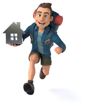 Fun illustration of a 3D cartoon backpacker
