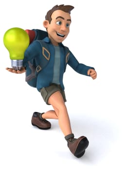 Fun illustration of a 3D cartoon backpacker