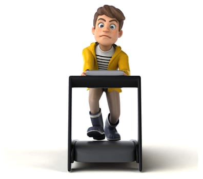 Fun 3D Illustration of a cartoon kid with rain gear