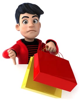 Fun 3D cartoon teenage boy shopping