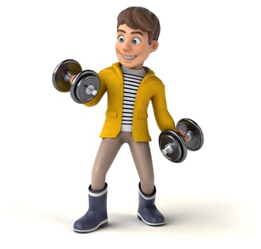 Fun 3D Illustration of a cartoon kid with rain gear