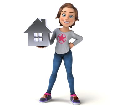 Fun 3D illustration of a cartoon teenage girl