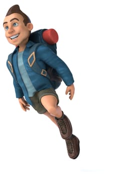 Fun illustration of a 3D cartoon backpacker