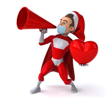 Fun 3D illustration of a cartoon Santa Claus with a mask