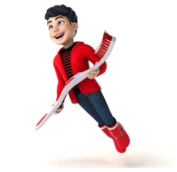 Fun 3D cartoon teenage boy with a toothbrush