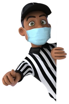 Fun 3D illustration of a black referee with a mask