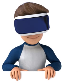 Fun 3D illustration of a cartoon kid with a VR helmet