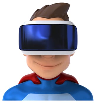Fun 3D Illustration of a superhero with a VR Helmet