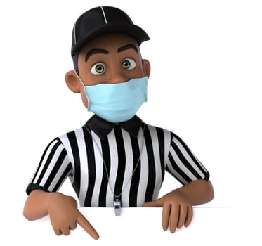Fun 3D illustration of a black referee with a mask