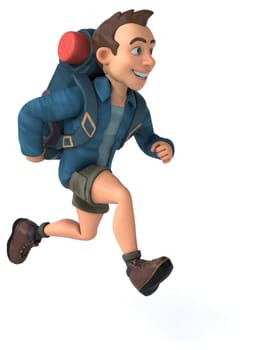 Fun illustration of a 3D cartoon backpacker