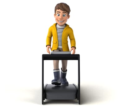Fun 3D Illustration of a cartoon kid with rain gear