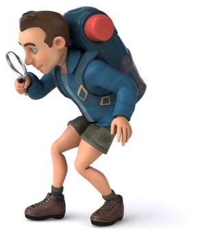 Fun illustration of a 3D cartoon backpacker