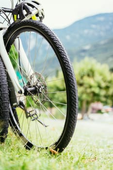 Close up of bike tyres on the beach