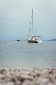 Coastline landscape. Beach, sea and boats.