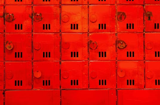 aged mailboxes spain condominium wooden wall rusty brass.