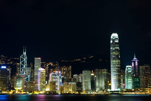 hong kong at night and modern buildings