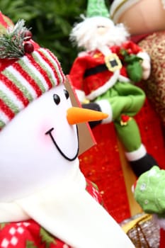 Christmas background with Santa and snowm close up