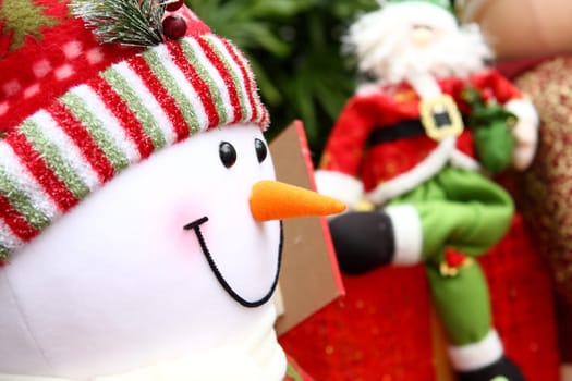 Christmas background with Santa and snowm close up