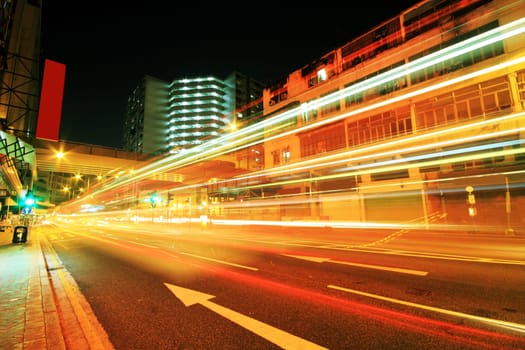 traffic downtown at night, hongkong