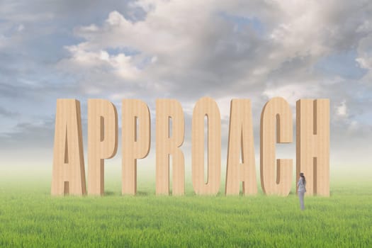 Concept of tip, advice, conference etc with 3d text under sky on the outdoor grassland and one Asian business woman thinking about it.