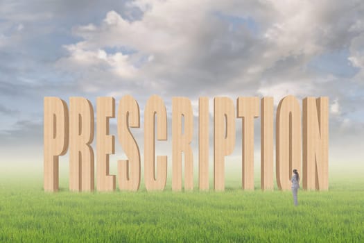 Concept of tip, advice, conference etc with 3d text under sky on the outdoor grassland and one Asian business woman thinking about it.
