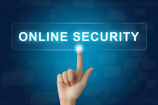 hand press on online security button on virtual screen
