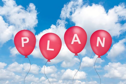 planning text on balloon with blue sky background