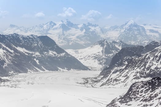 Aletsch Glacier landscape in the Jungfraujoch, Alps, Switzerland