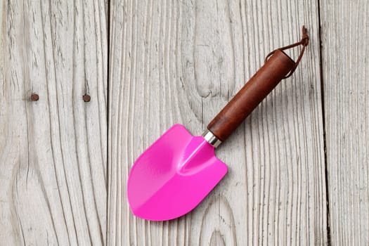 garden shovel on wooden table