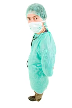 young male doctor full length, isolated on white background