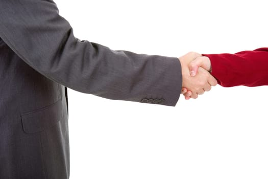 business couple shaking hands isolated over a white