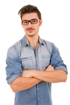 young happy casual man portrait, isolated on white